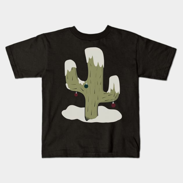 Holiday Snow capped Cactus Kids T-Shirt by WalkSimplyArt